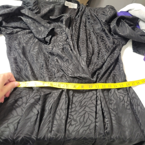 Argenti Silk Vintage Elegant Black Long Sleeve Paisley With Pockets, Belt Dress - Picture 10 of 13